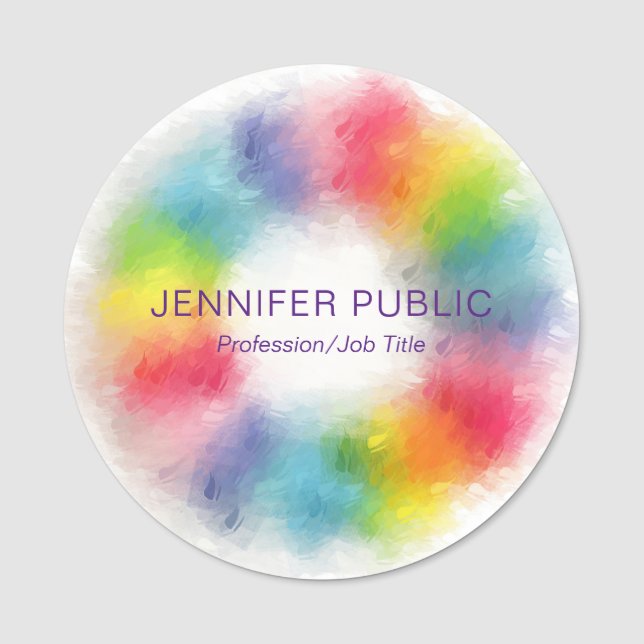 Custom Rainbow Colours Modern Elegant Template Name Tag (Front)