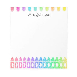 Custom Rainbow Crayon Kindergarten Teacher Notepad