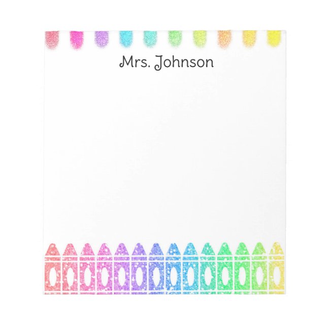 Custom Rainbow Crayon Kindergarten Teacher Notepad (Front)