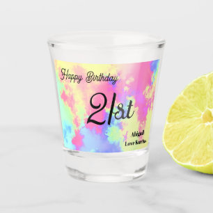 Custom Rainbow Paint Splatter 21st Shot Glass