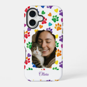 Custom Rainbow Paw Print Photo Phone Case 