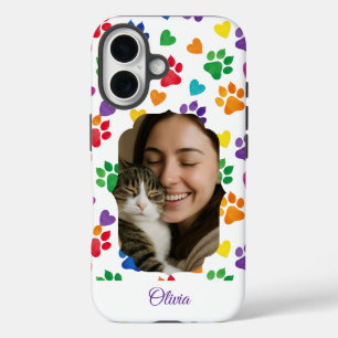 Custom Rainbow Paw Print Photo Phone Case 