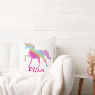 Custom. Rainbow Unicorn. Throw Pillow