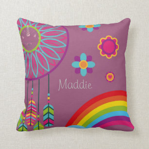 Custom Rainbow World Cute Caticorn   Pink Glitter Throw Pillow