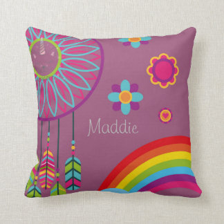 Custom Rainbow World Cute Caticorn | Pink Glitter Throw Pillow