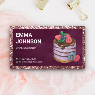 Custom Raspberry Birthday Cake Pastry Chef Bakery Business Card