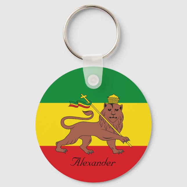 Custom Rastafarian Flag of Ethiopia Lion of Judah Keychain (Front)