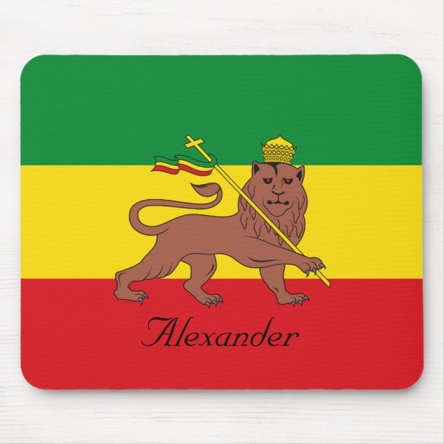 Custom Rastafarian Flag of Ethiopia Lion of Judah Mouse Pad (Front)