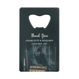 Custom Raven Halloween Wedding Favour Credit Card Bottle Opener
