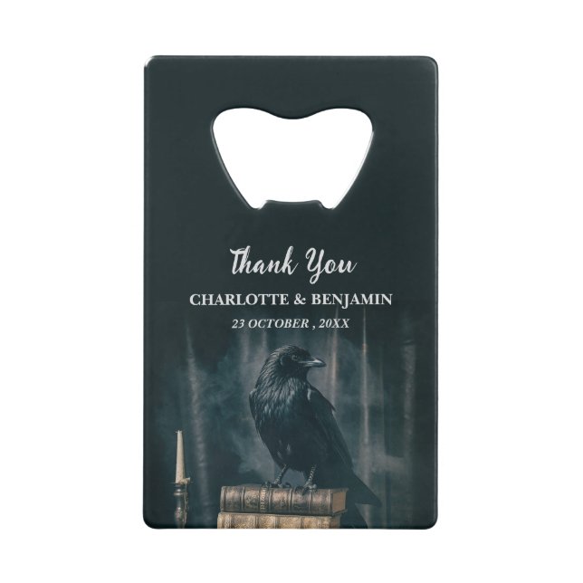 Custom Raven Halloween Wedding Favour Credit Card Bottle Opener (Front)