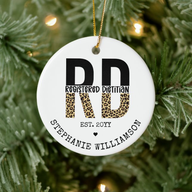 Custom RD Registered Dietician Cheetah Print Ceramic Ornament (Tree)