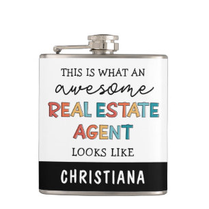 Custom Real Estate Agent Funny Awesome Realtor Hip Flask