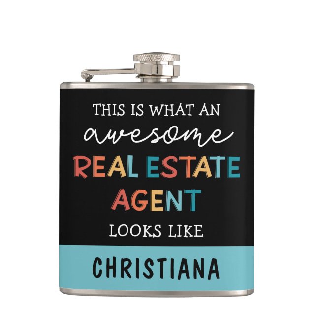 Custom Real Estate Agent Funny Awesome Realtor Hip Flask (Front)
