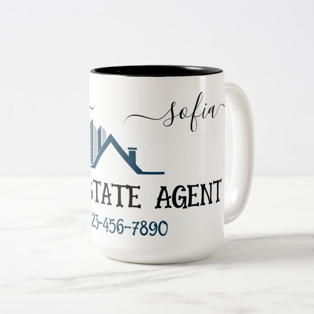 Custom Real Estate Agent Small Business Marketing  Two-Tone Coffee Mug (Front Right)