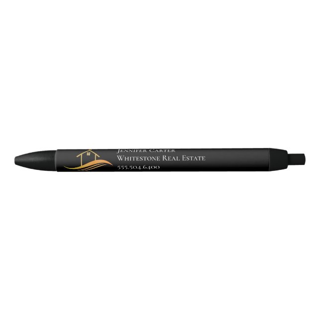 Custom Real Estate Company Chic Black Gold Black Ink Pen (Front)