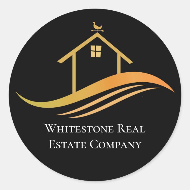 Custom Real Estate Company Chic Black Gold Realtor Classic Round Sticker (Front)