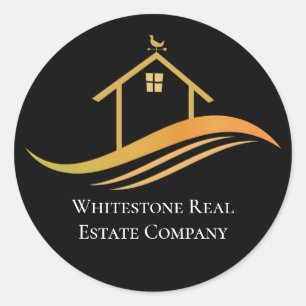 Custom Real Estate Company Chic Black Gold Realtor Classic Round Sticker