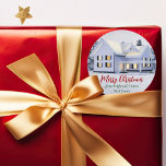 Custom Real Estate Company Christmas Winter House Classic Round Sticker<br><div class="desc">This beautiful custom real estate holiday gift sticker is perfect for a realty company located up north. Gorgeous white snow lines the trees and house on this winter photograph. A realtor can keep Merry Christmas in red and green script or customize with their own seasons greetings.</div>