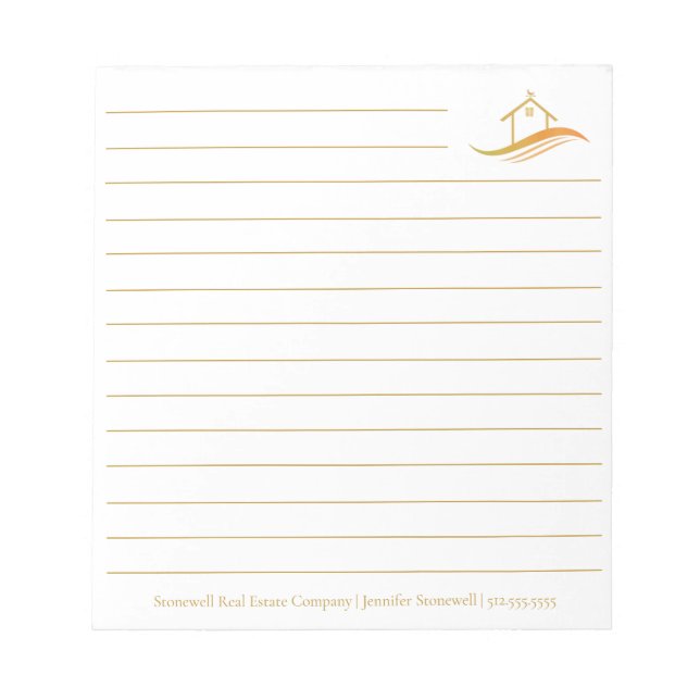 Custom Real Estate Company Gold House Realtor Notepad (Front)