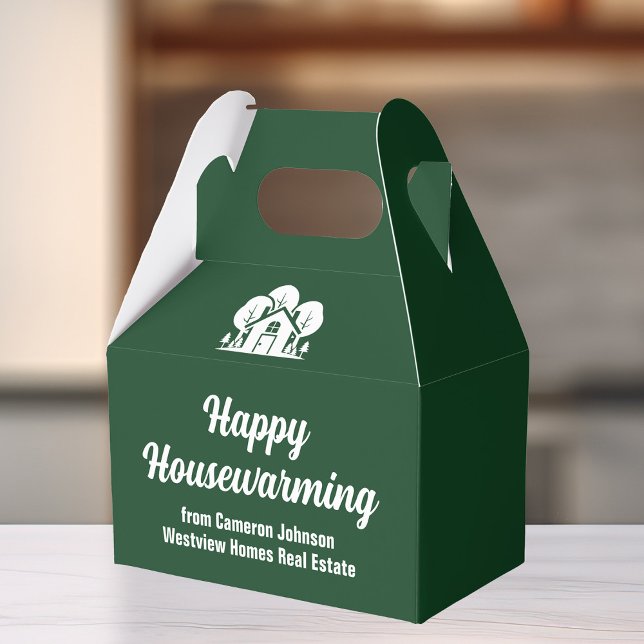 Custom Real Estate Company Green Forest House Favor Box (Creator Uploaded)