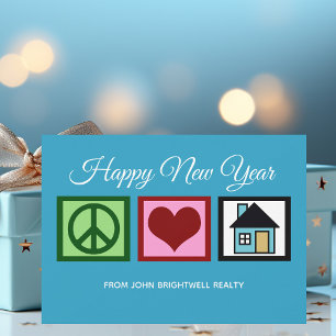 Custom Real Estate Company Happy New Year Blue Holiday Card