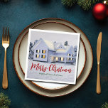 Custom Real Estate Company Winter Christmas Party Napkin<br><div class="desc">This beautiful custom real estate Christmas party paper napkin is perfect for a realty company located up north. Gorgeous white snow lines the trees and house on this winter holiday decor. A realtor can keep Merry Christmas in red and green script or customize with their own seasons greetings.</div>