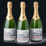 Custom Real Estate Company Winter Christmas Party Sparkling Wine Label<br><div class="desc">This beautiful custom real estate holiday sparkling wine label is perfect for a realty company located up north. Gorgeous white snow lines the trees and house on this winter photograph. A realtor can keep Merry Christmas in red and green script or customize with their own seasons greetings.</div>