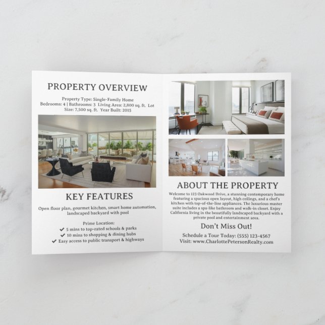 Custom Real Estate Just Listed Property Brochure Program (Inside)