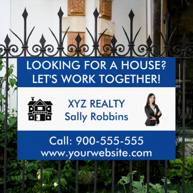 Custom Real Estate Logo Promotional Advertising Banner (real estate blue white outdoor banner)