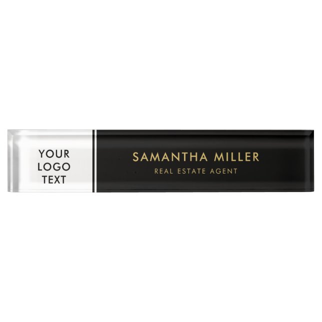 Custom Real Estate Logo White & Black Monogram Nameplate (Front)
