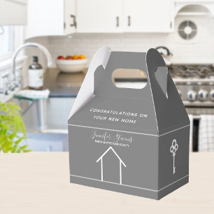 Custom Real Estate Modern Chic Grey Housewarming Favor Box