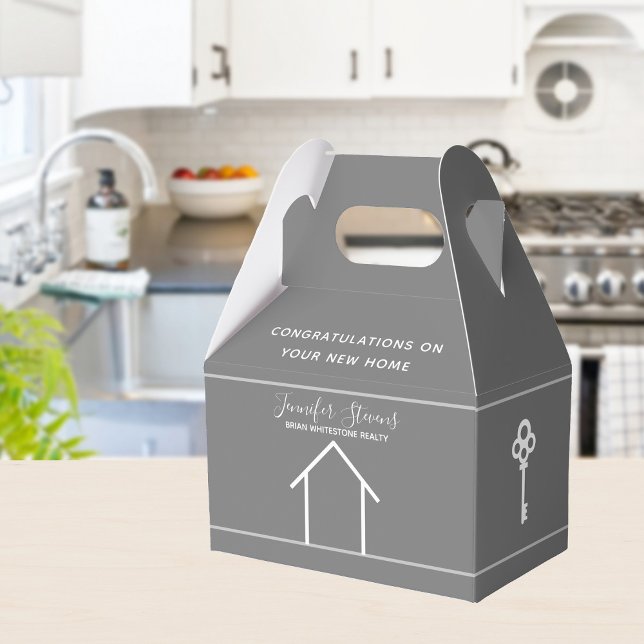 Custom Real Estate Modern Chic Grey Housewarming Favor Box (Creator Uploaded)