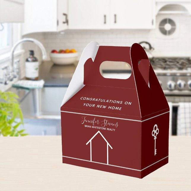 Custom Real Estate Modern Red Housewarming Realtor Favor Box (Creator Uploaded)