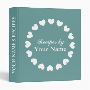 Custom recipe binder teal cook book with hearts