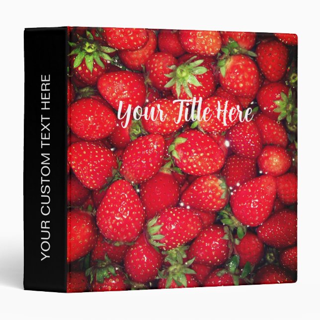 Custom recipe binder with red strawberries photo (Front/Spine)