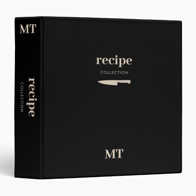 Custom Recipe Cookbook Minimalist Monogram  Binder (Front/Spine)