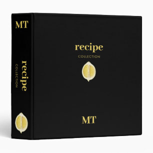 Custom Recipe Cookbook Minimalist Monogram Lemon Binder