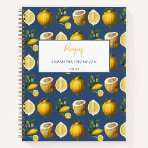 Custom Recipe Cookbook Retro Lemons Citrus  Notebook