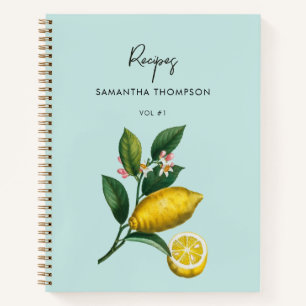 Custom Recipe Cookbook Vintage Lemons Citrus  Notebook