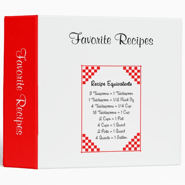 Custom Recipe Equivalents Organizer Binder (Front/Spine)