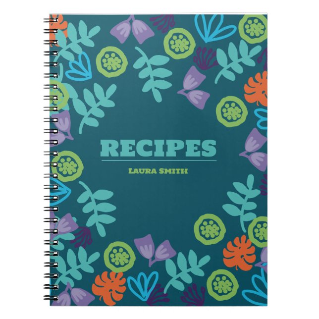 Custom recipes floral modern green pretty Notebook (Front)