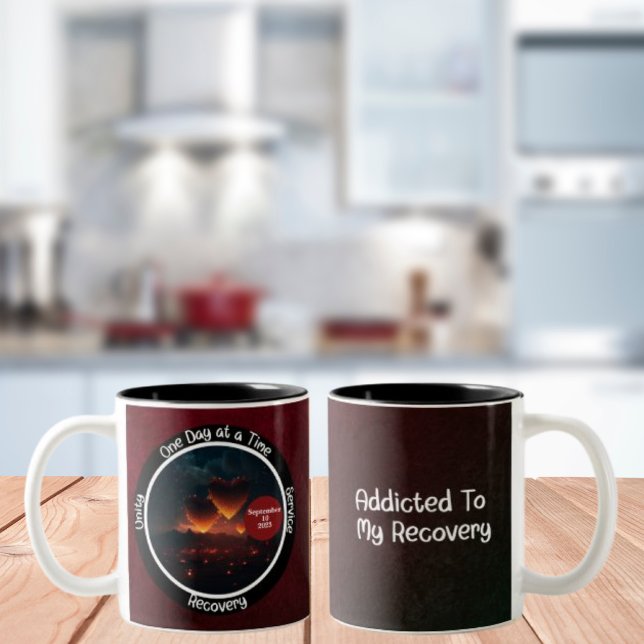 Custom Recovery Milestone Gift - Hearts Two-Tone Coffee Mug (Creator Uploaded)