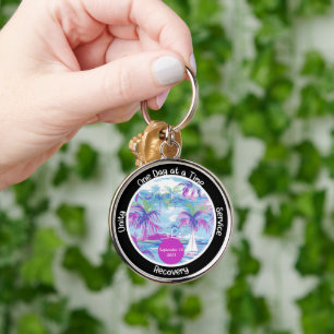 Custom Recovery Milestone Gift - Palm Trees Keychain