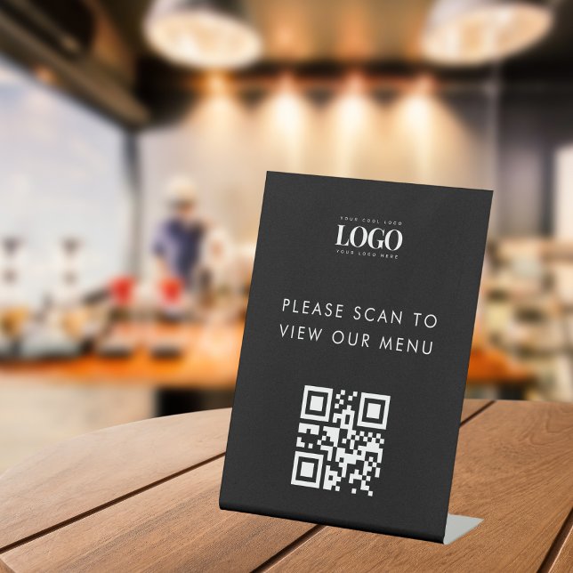 Custom Rectangle Business Logo & QR Code Menu Pedestal Sign (Creator Uploaded)