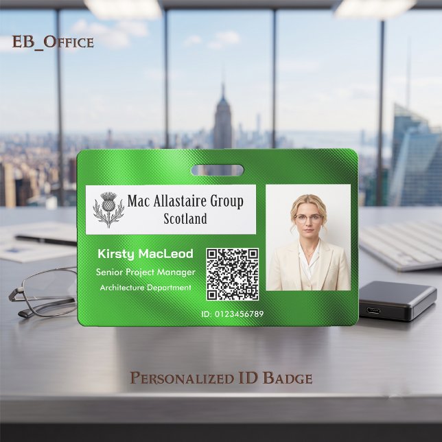 Custom Rectangle Logo Photo ID Metallic Mint Green Badge (Mint Green Custom Wide Logo Placeholder Photo ID Badge Template. Size 2.13 x 3.38 Inches)
