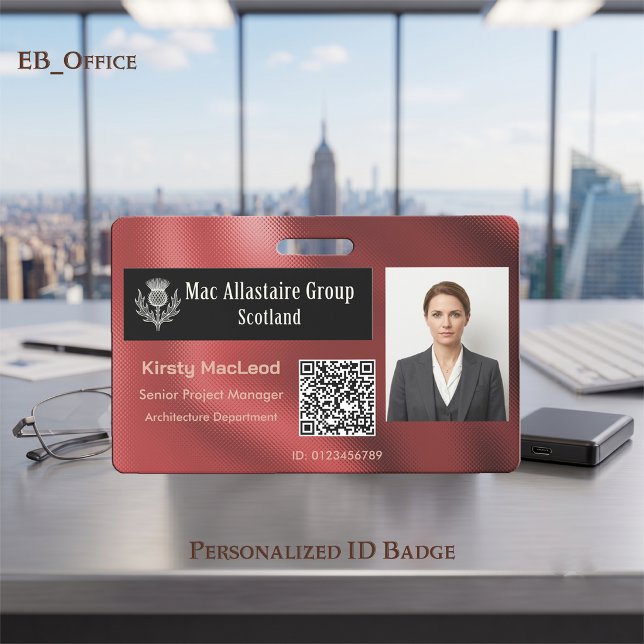 Custom Rectangle Logo Photo ID Metallic Red Badge (Red Custom Wide Logo Placeholder Photo ID Badge Template. Size 2.13 x 3.38 Inches)