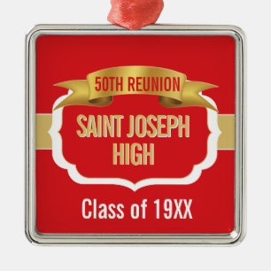 Custom Red 50th Class Reunion  Metal Ornament