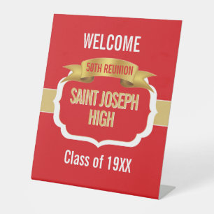 Custom Red 50th Class Reunion  Pedestal Sign