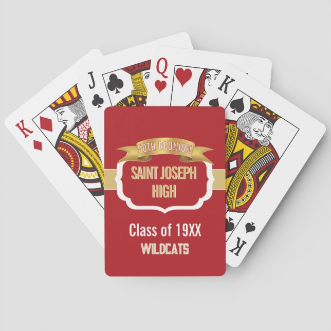 Custom RED 50th Class Reunion  Playing Cards (Back)
