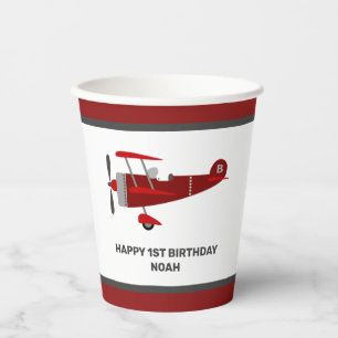 Custom Red Airplane Birthday Paper Cups